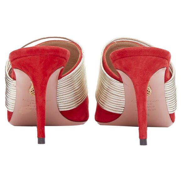 Aquazzura Rendez Vous Gold Tone Multi-Strand Heel Mules - Picture 5 of 6